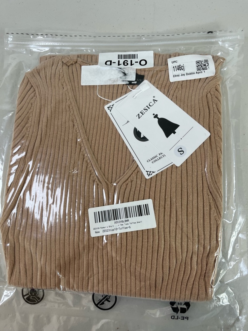 Ribbed V-Neck Short Sleeve Top - Toffee, size S, NWT - Picture 4 of 6